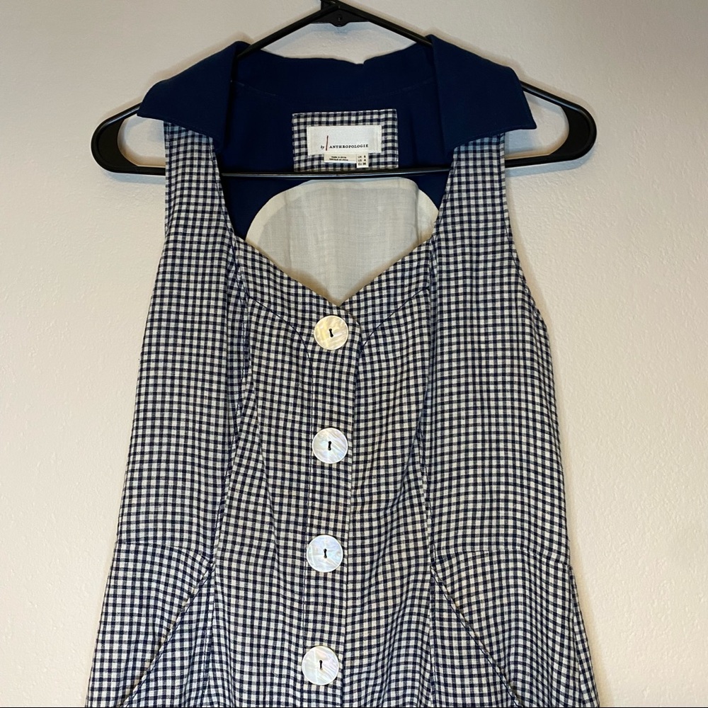 ANTHROPOLOGIE blue and white gingham Camellia collared shirt dress 4 - Picture 4 of 14